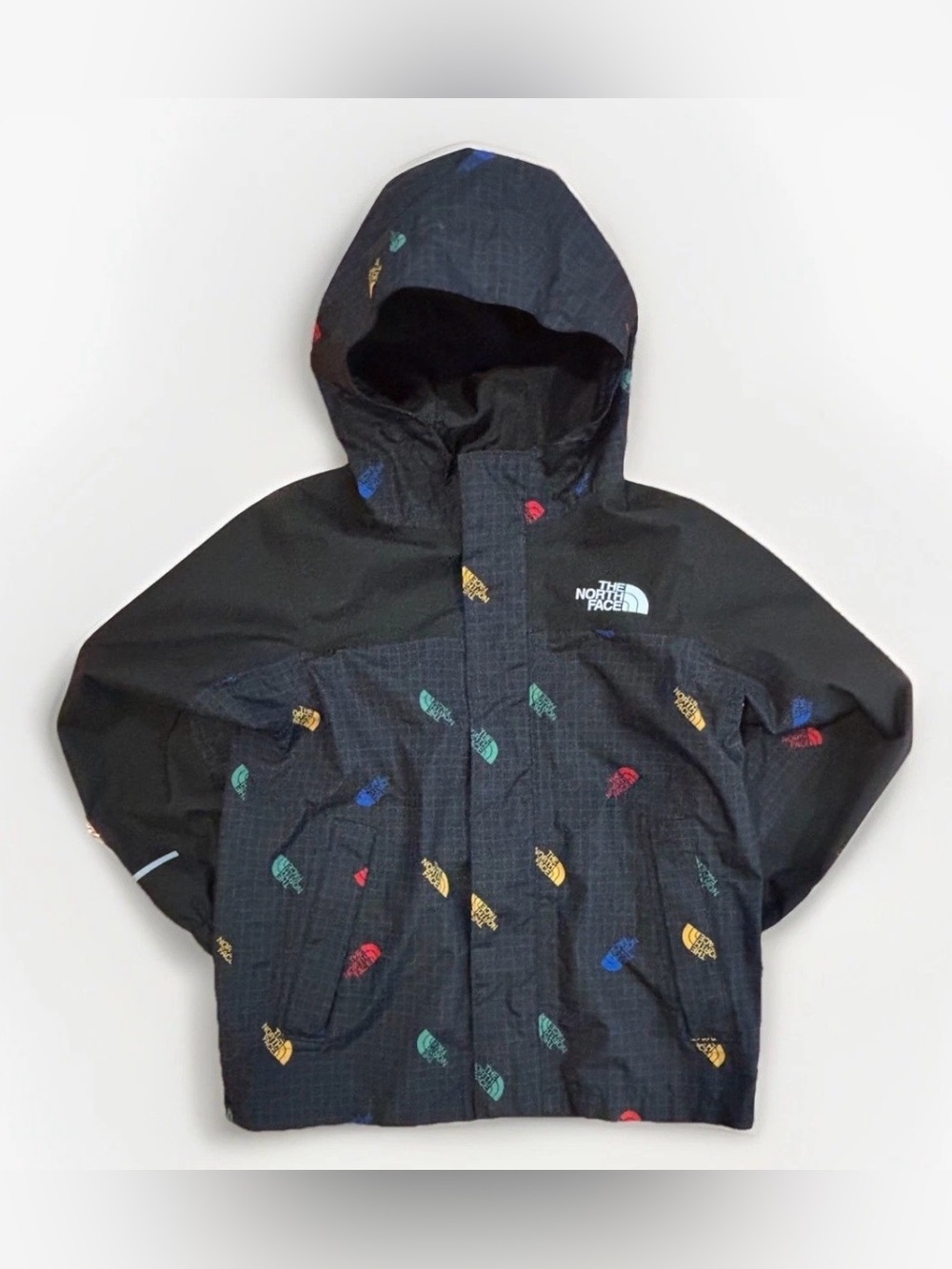 Kids The North Face Kids Rain Jacket Hooded AOP Logos Boys Size 4 Fall School
